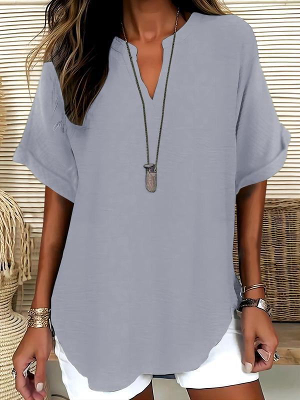 💞50K+ SOLD!🌸Women's Plain Short Sleeve Blouse, Casual Solid Color Top for Daily Wear