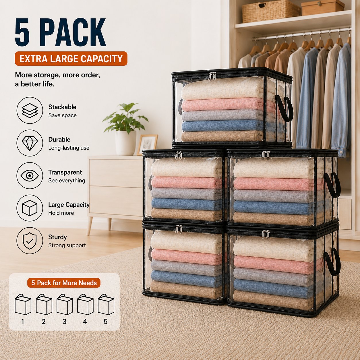 š„Last Day 50% OFFš¦Large Heavy-Duty Thick Plastic Clear Storage Bag for Clothes, Moving & Storage