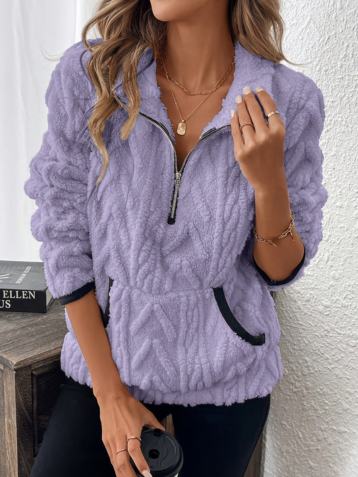 💖Black Friday Mega Deal – 50% off!💖☀️Half-Zip Fuzzy Sweatshirt 🍂 Cloud-Soft + Roomy Pockets – Comfy Daily/Lounge