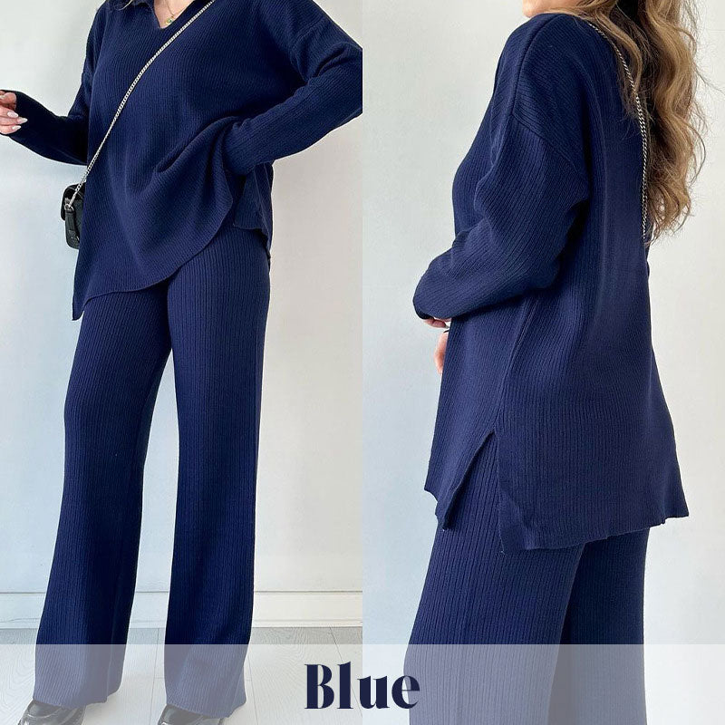 🔥Hot Sale 39% OFF🎁V-Neck Casual Slit Knitted Two-Piece Set