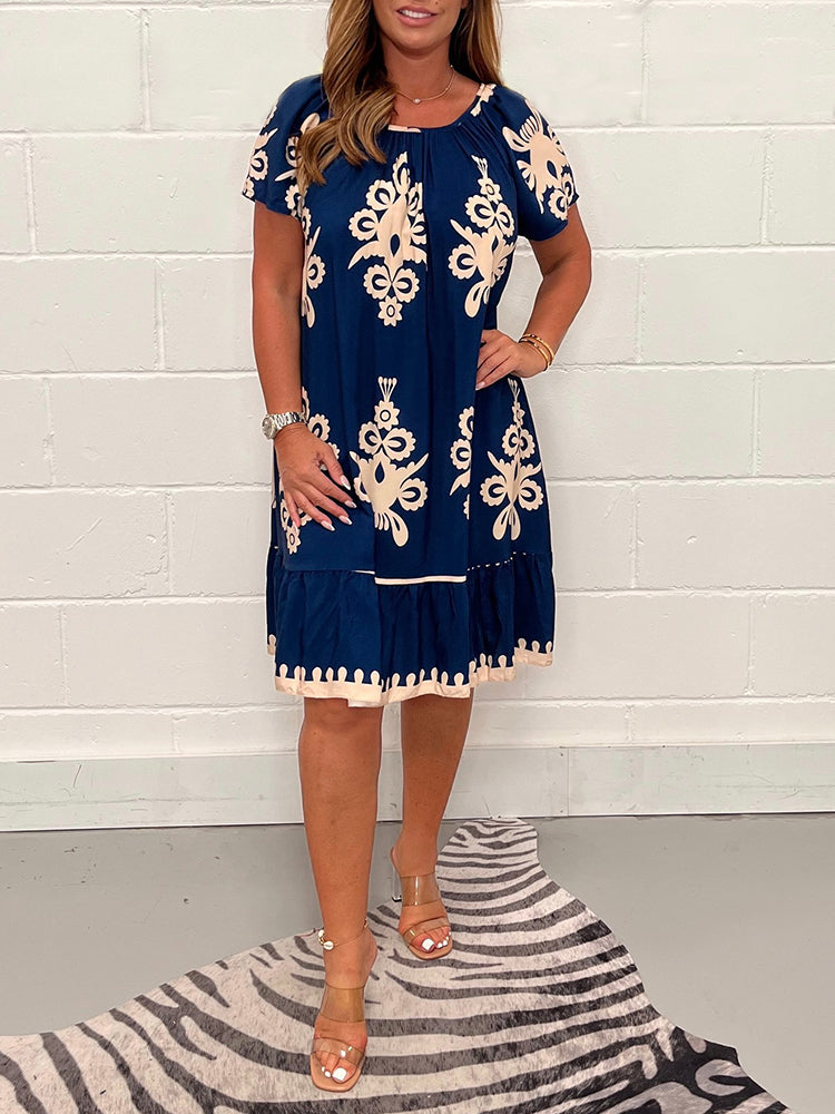 🌷Limited Time 43% OFF💞Geometric Pattern Multi Print Square Neck Dress🌸
