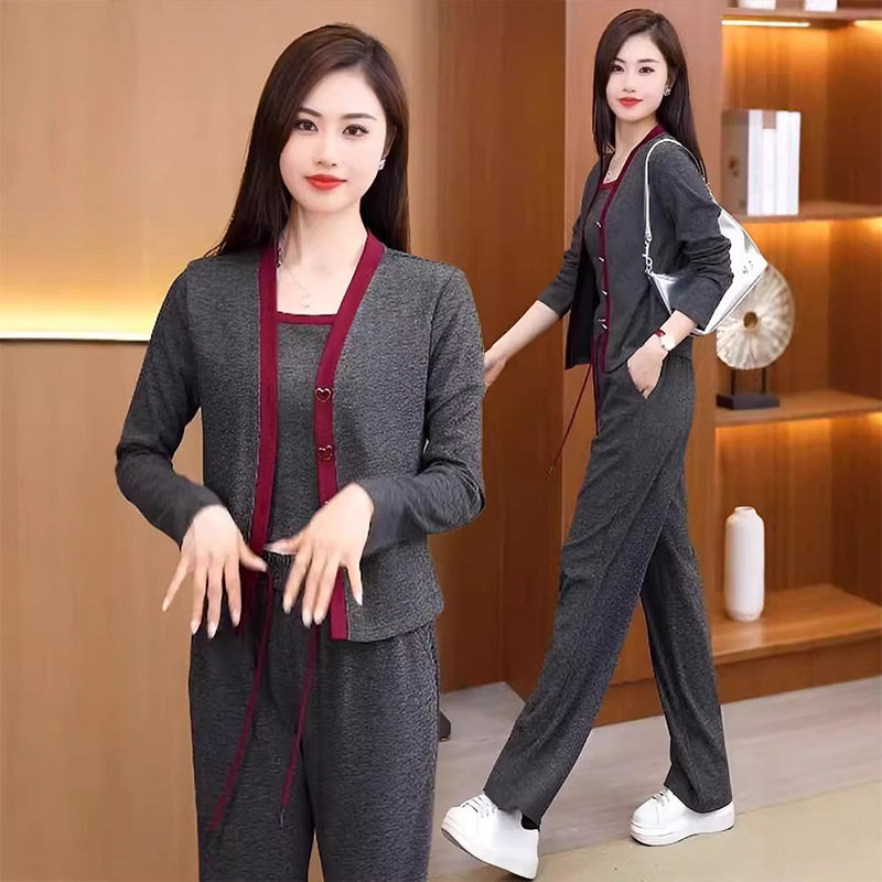 🔥¡Gran oferta!🔥Chaqueta de mujer tipo camisola & Conjunto de 3 piezas de pantalón de pierna ancha