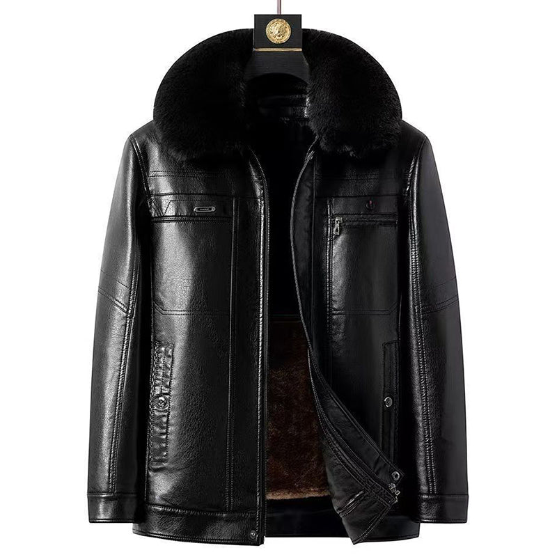 ✨Nouveauté✨Veste d'hiver en cuir pour homme avec doublure en peluche