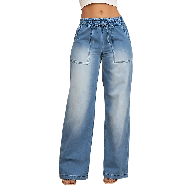 💖Black Friday Mega Deal – 50% off!💖🥰Women's Drawstring Waist Wide-Leg Denim Jeans