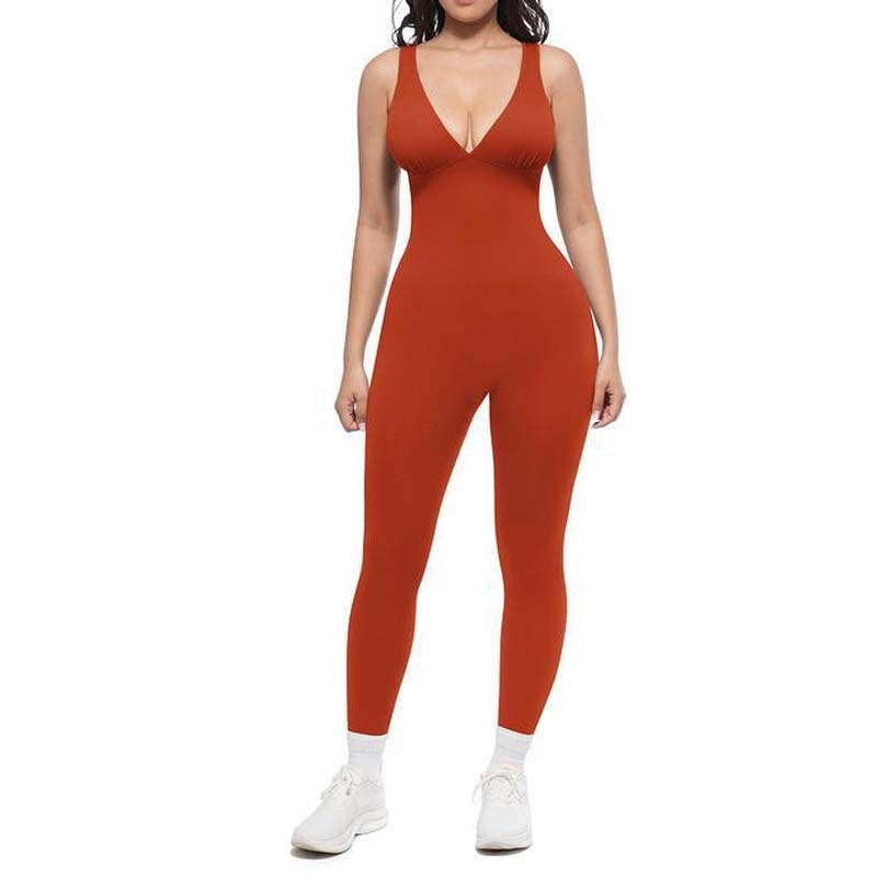 💞50K+ SOLD!🌸High-Stretch V-Neck Jumpsuit – All-day ease for fitness & beyond. Breathable, flexible & effortlessly chic. Your go-to for movement. 🧘♀️💫