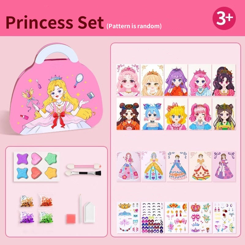 👑HOT SALE!! 🎨 Princess Makeup & Diamond Painting Craft Kit – Mess-Free Paper Play, Realistic Fun for Girls ✨