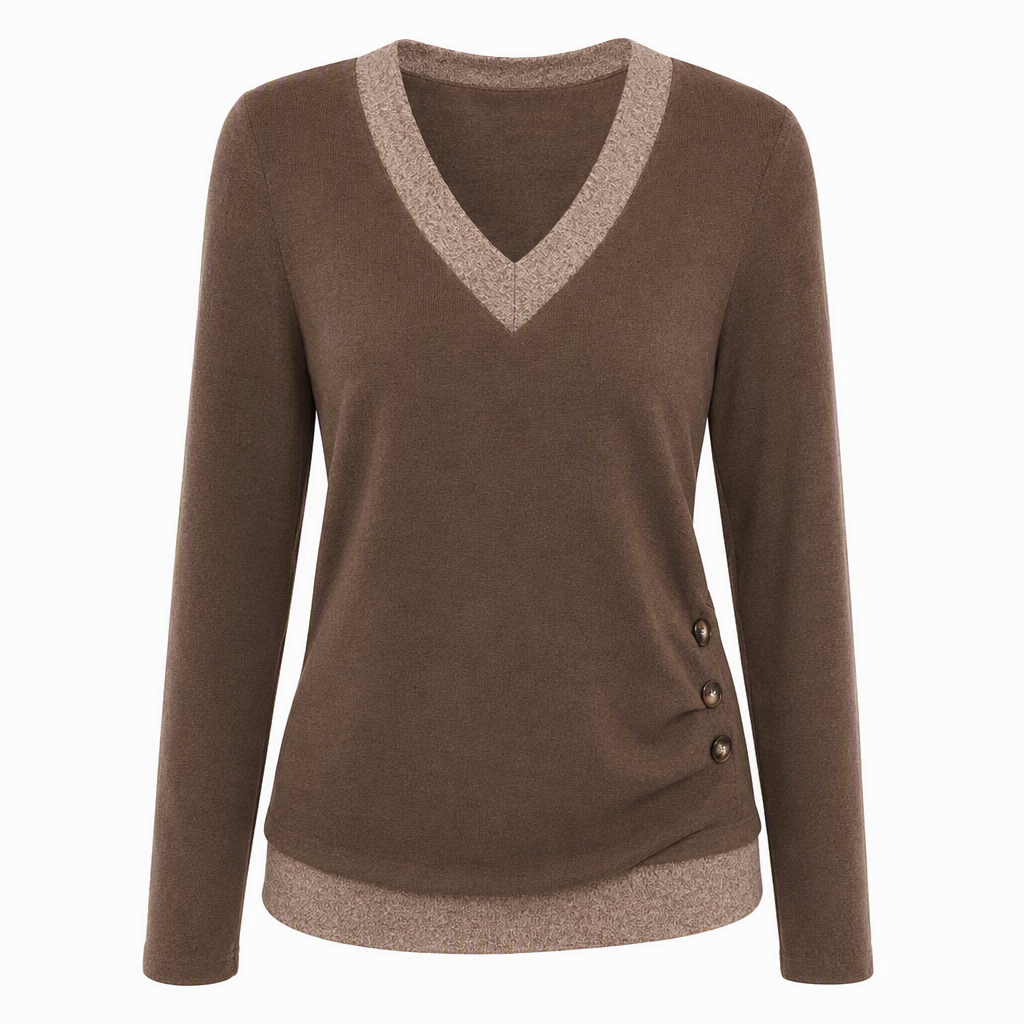 🐆 Leopard Details Make the Look | Women's V-Neck Contrast-Trim Knit Top