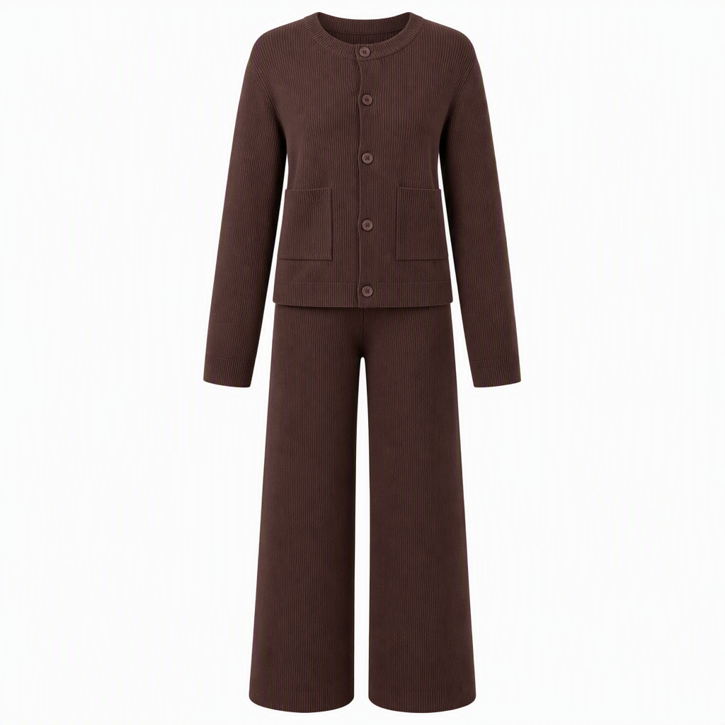 Women's Casual 2 Piece Knitted Cardigan Sweater and Wide Leg Pants Set