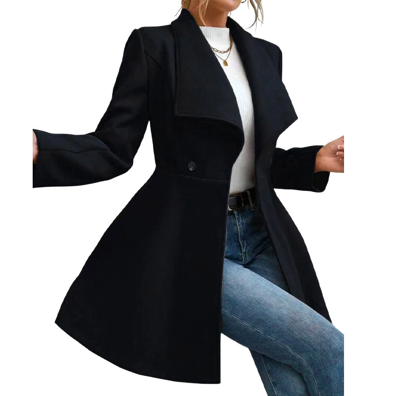 🧥 Sculpted Waist, Elegant Wide Lapels | Women's A-Line Tailored Coat