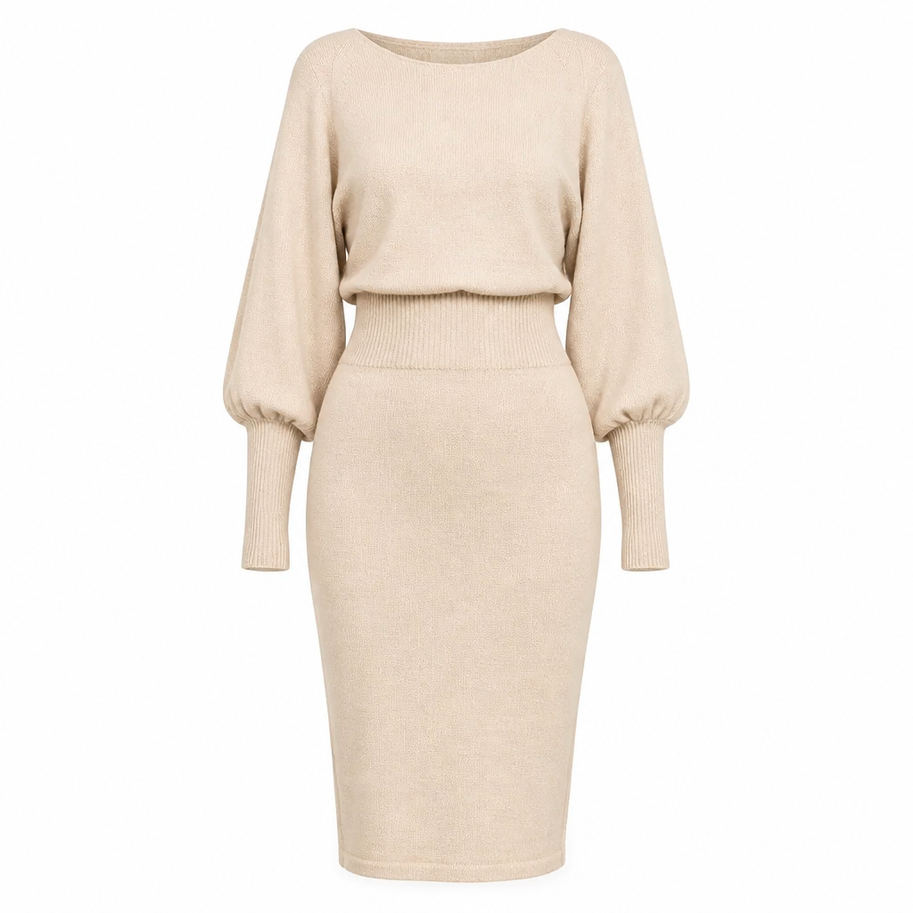 🖤Black Friday Sale:50% OFF🖤✨ Defined Waist, Elegant Batwing Drape | Women's Ribbed Knit Midi Dress