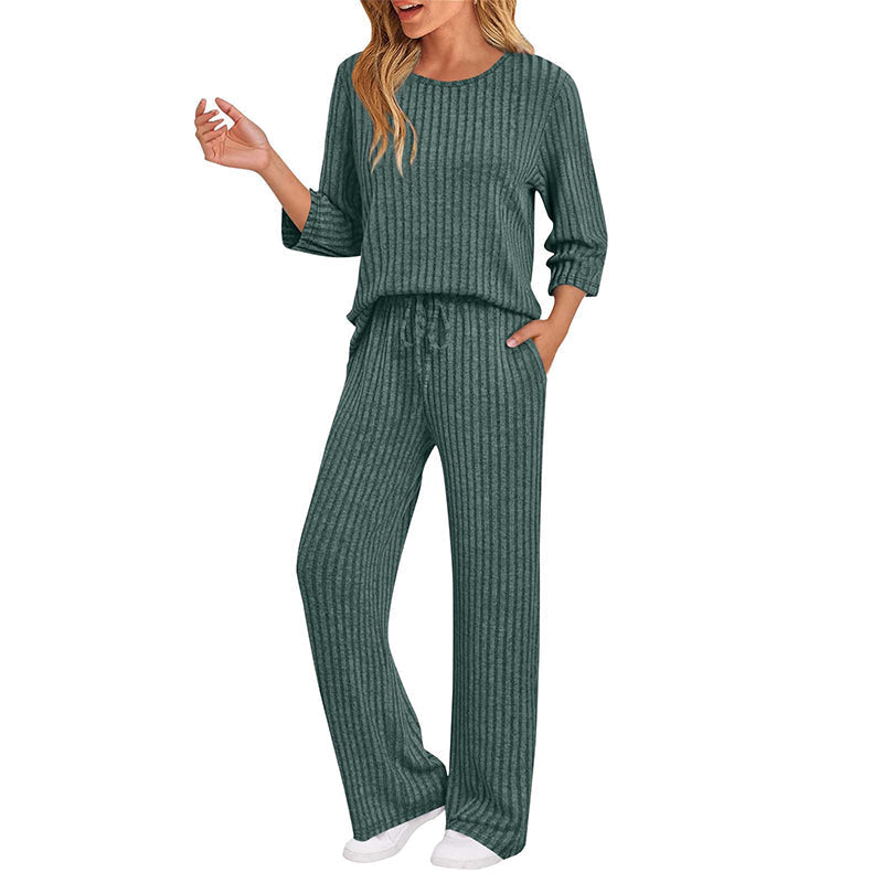 🔥🖤Black Friday Sale:50% OFF🖤👍✨Women's 2026 UK Ribbed Knit Top & Straight Pants Set