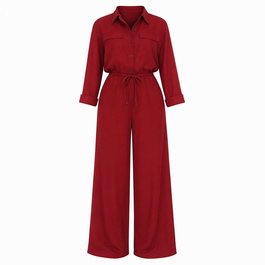🖤Black Friday Sale:50% OFF🖤 😎Women's Solid Color Lapel Collar Shirt Style Jumpsuit with Waist Tie