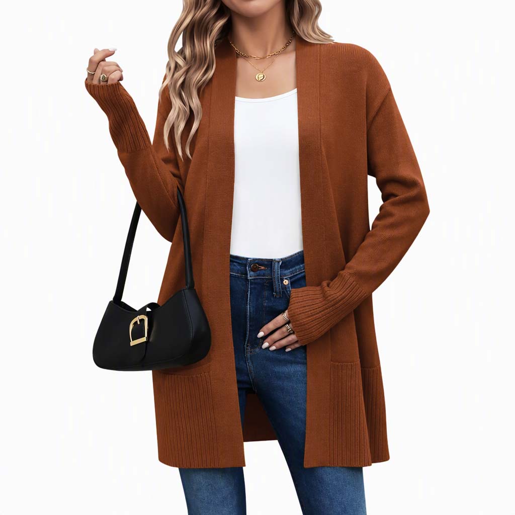 💖Black Friday Mega Deal – 50% off!💖 🌺Women's Mid-Length Open Front Knit Cardigan Sweater with Ribbed Cuffs