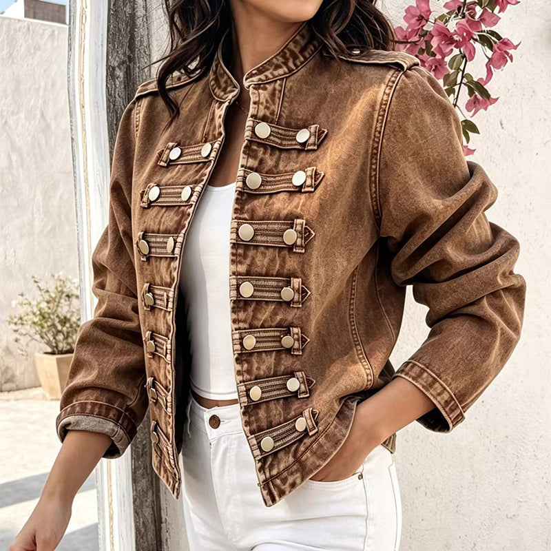 💖Black Friday Mega Deal – 50% off!💖 ✨Women's Vintage Symmetrical Button Denim Jacket