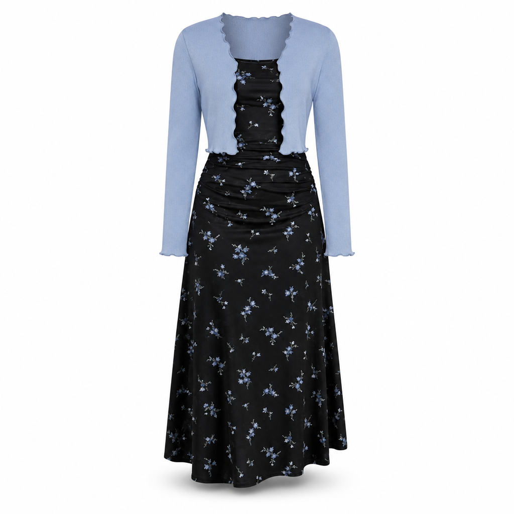 💖Black Friday Mega Deal – 50% off!💖 Women's Vintage Floral Slip Dress and Cropped Ribbed Knit Cardigan 2-Piece Set