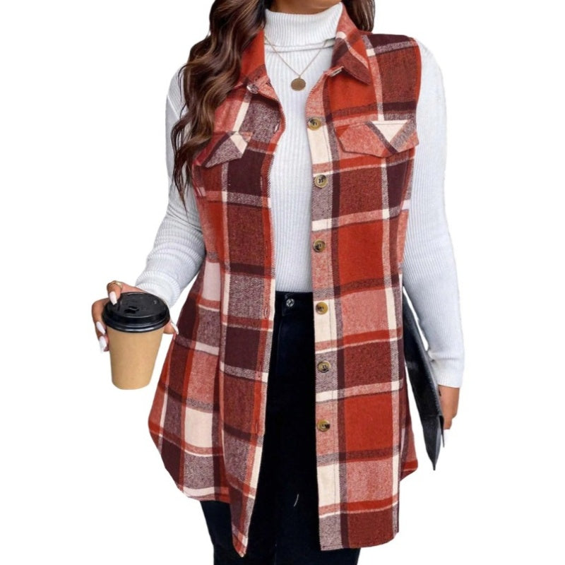 ✨Women's Plaid Button Down Vest Shirt with Pockets