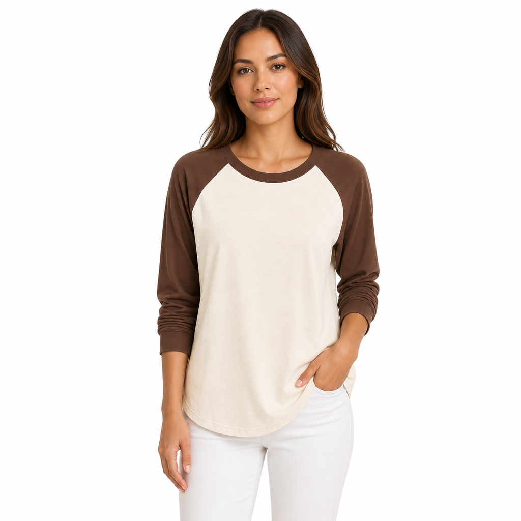 💖 Women's Casual Loose Crew Neck Long Sleeve T-Shirt Color Block Pullover Top