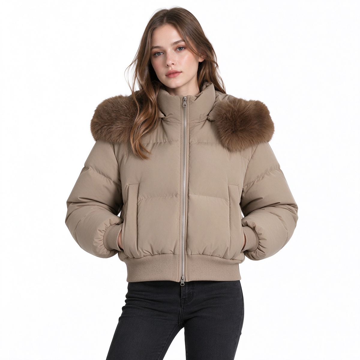 🤍Women's Winter Short Hooded Padded Coat with Fur Collar