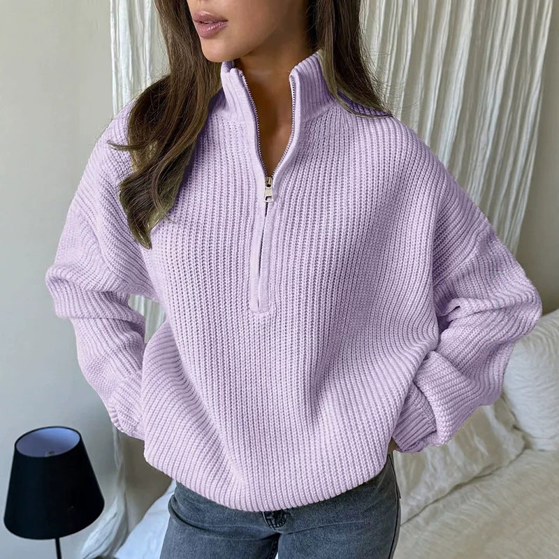 Women's Stand Collar Half-Zip Knit Sweater