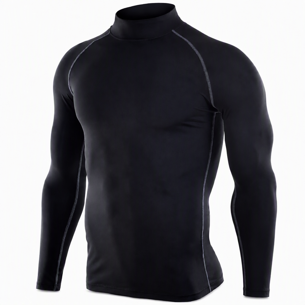 💪Men's Winter Thermal Fabric Lined Compression Long Sleeve T-Shirt High Neck Sports Running Training Base Layer