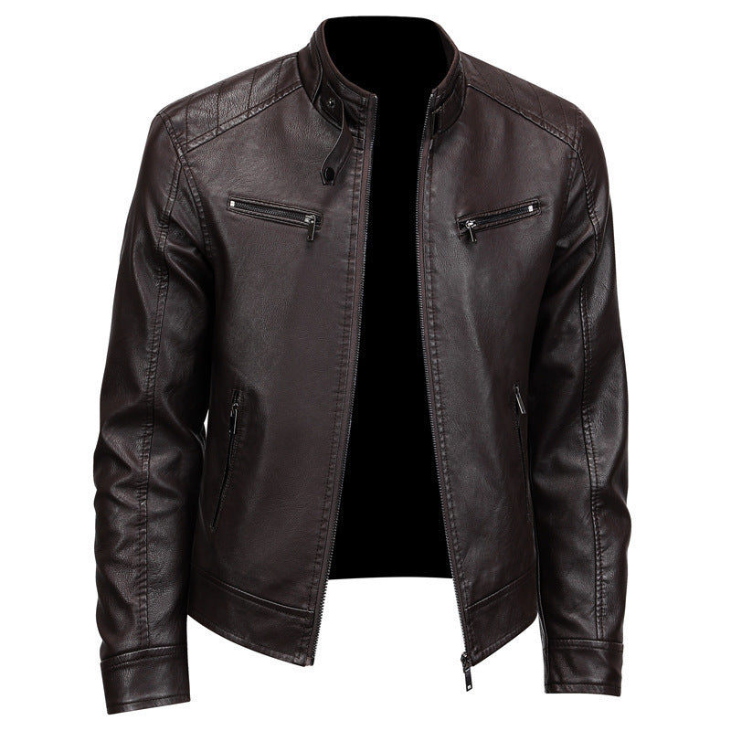 Men's Stylish Stand Collar PU Leather Jacket