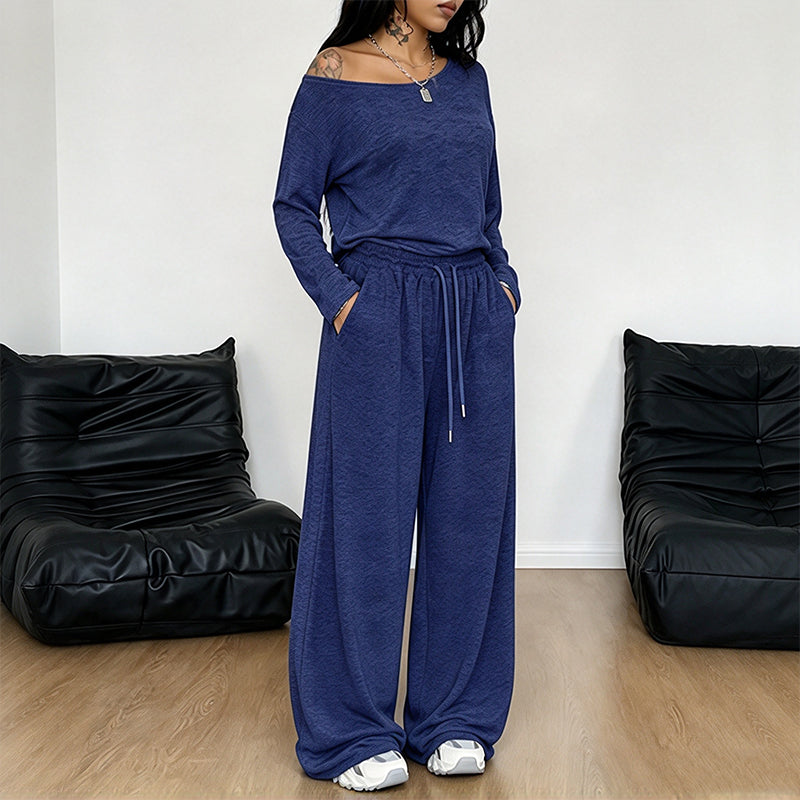 Women's Off-Shoulder Long Sleeve Top & Wide-Leg Pants Set