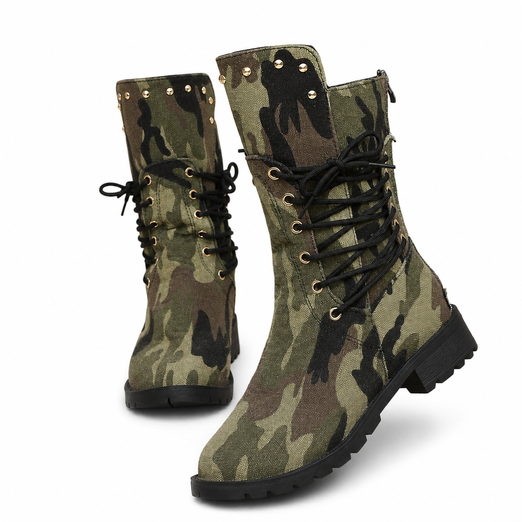Womens Retro Western Cowboy Tall Boots Plus Size Camouflage Riveted High Boots