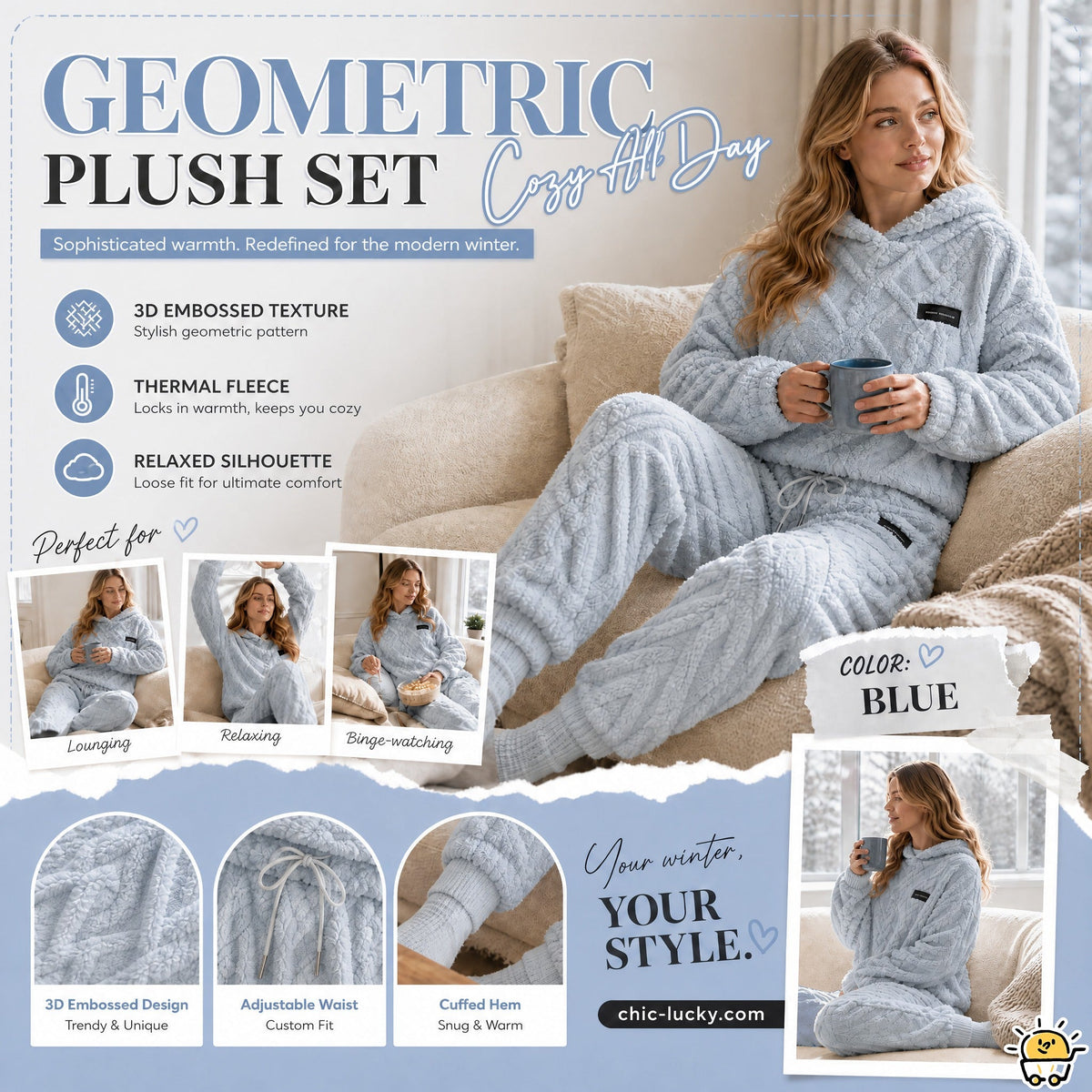 💖Black Friday Mega Deal – 50% off!💖Embossed Geometric Plush Set – Timeless Comfort & Effortless Style For Every Occasion