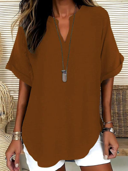 💞50K+ SOLD!🌸Women's Plain Short Sleeve Blouse, Casual Solid Color Top for Daily Wear