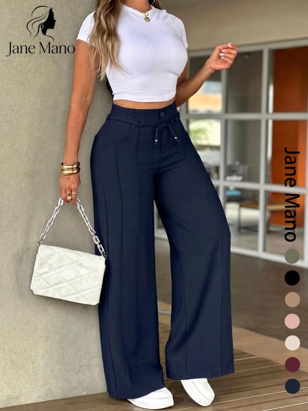 ✨ Easy Everyday Comfort | Women's High-Waisted Straight-Leg Pants with Elastic Back