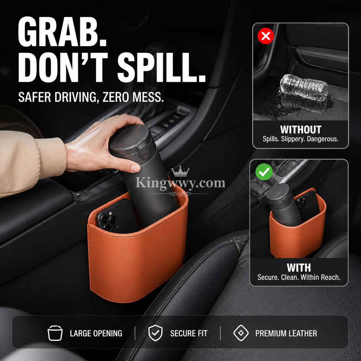 🥳2026 HOT SALE🥳💞50K+ SOLD!🚗🧺 50% OFF! Leather Car Door Cup Holder – Wide‑mouth opening, easy reach for drinks & phone. Clip‑on secure fit. PU leather, tough & stylish. 🛡️✨
