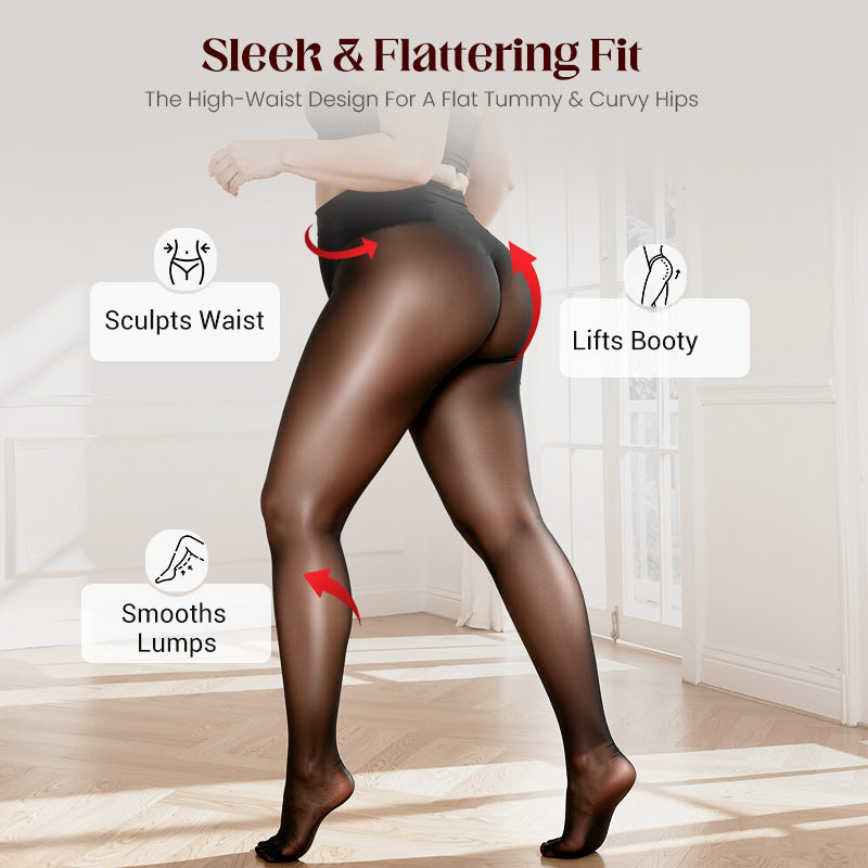💖 Everyday Comfort | Women's High-Waisted Sheer Shiny Tights – Buy 1 Get 1 Free