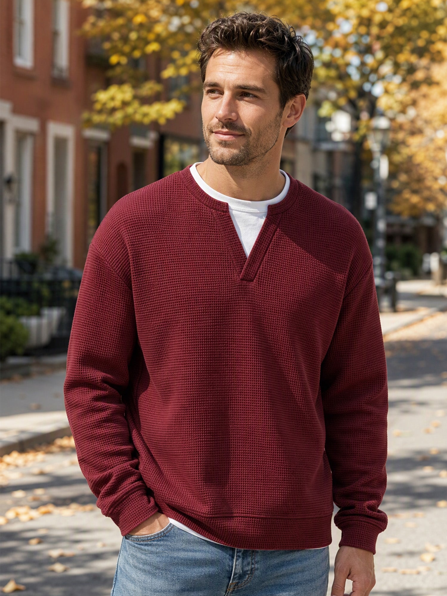 ✨💖Black Friday Mega Deal – 50% off!💖Men's Layered-Look Waffle T-Shirt | Comfortable everyday style with elegant texture 👚