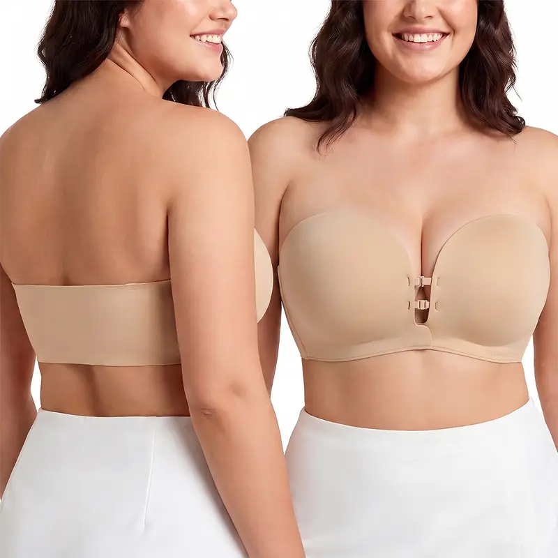 🥳LUCKMEEY Womens Strapless Front Closure Bra Push Up Lift Bra Padded Add Cup💞