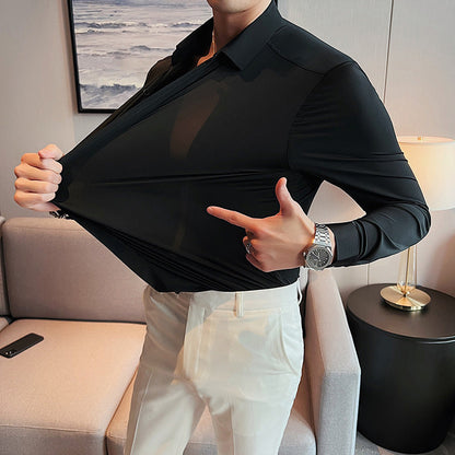 💼Men's Silky Wrinkle Resistant Solid Color Stretch Shirt