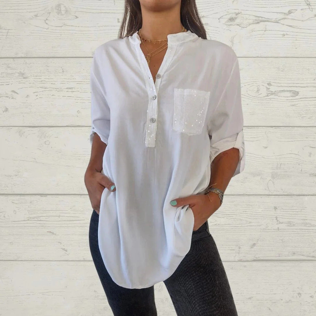 ⏳Limited Sale 51% OFF🌸Women's Sequin Patchwork V-neck Shirt