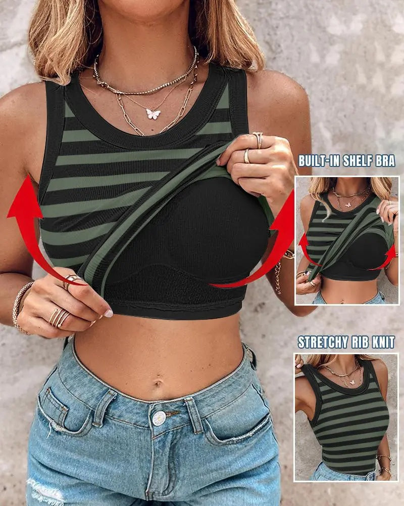 💖LAST DAY SPECIAL SALE 50% OFF🍃💖Women's Ribbed Stretchy Tank Top with Built-in Bra