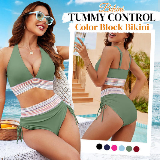 🔥Summer Sale 50% OFF💥High Waisted Tummy Control Color Block Bikini Sets👙 | Flattering & Stylish for Summer Confidence