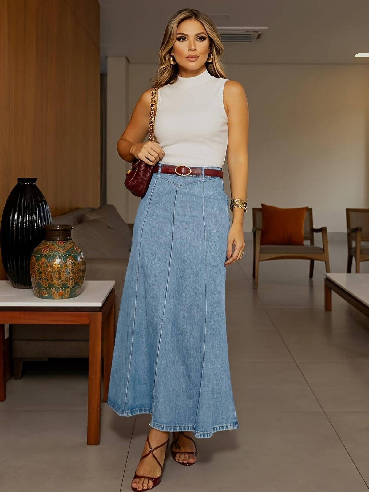 🎉 2026 Sale — Over 28,200 Sold!💙Women's High‑Waist A‑Line Denim Maxi Skirt – Flattering 👗