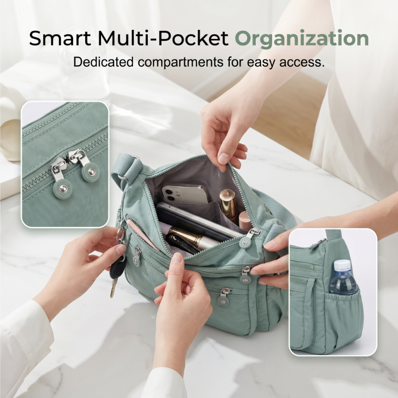🏷️ Everyday Organization | Lightweight Multi-Pocket Water-Resistant Crossbody Bag