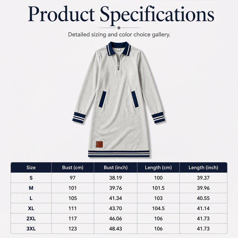 ✨ Striped Detail, Easy Quarter-Zip Style | Women's Collared Pocket Dress