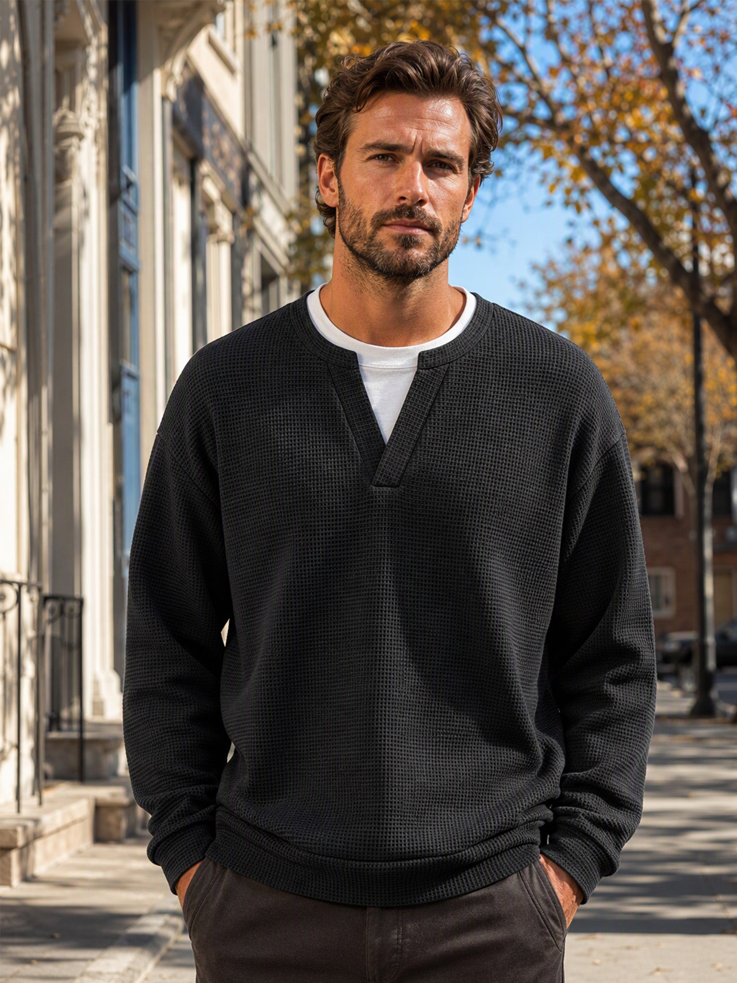 ✨💖Black Friday Mega Deal – 50% off!💖Men's Layered-Look Waffle T-Shirt | Comfortable everyday style with elegant texture 👚