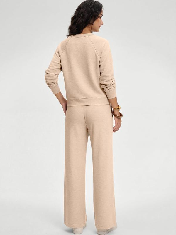 🍂⏳LIMITED-TIME 70% OFF! ✨Women's 2 Piece Outfits V Neck Lounge Set | Raglan Long Sleeve Top & Wide Leg Pants
