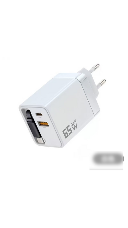 65W Fast Charging Phone Charger Block with Retractable 80cm Type-C Cable