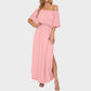 👗Women's Off-Shoulder Ruffled Side-Slit Maxi Dress with Pockets