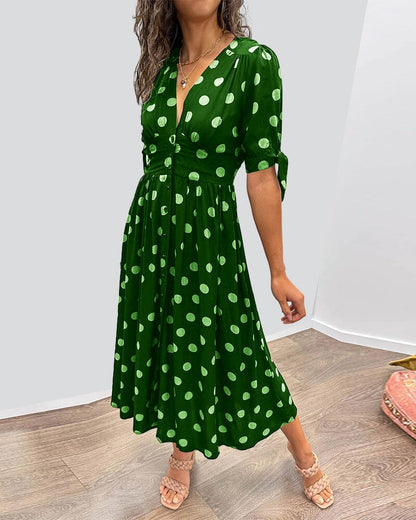 🌷Limited Time 53% OFF💞💃Deep V-neck polka-dot dress