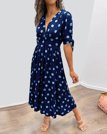 🌷Limited Time 53% OFF💞💃Deep V-neck polka-dot dress