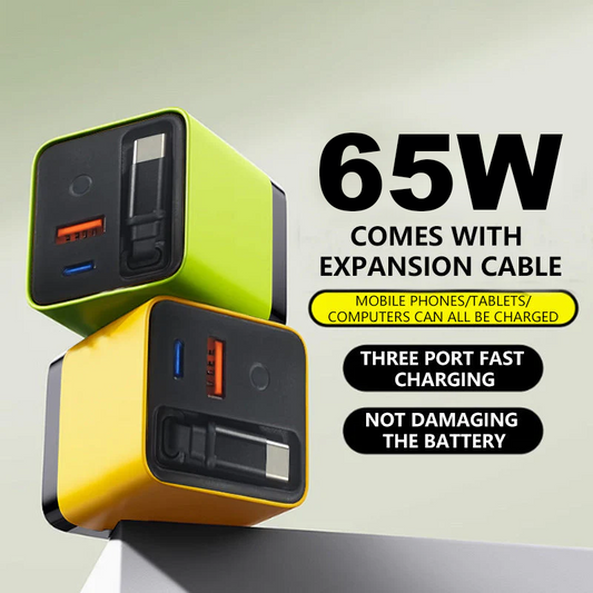 🥳💞65W Fast Charging Phone Charger Block with Retractable 80cm Type-C Cable