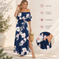 👗Women's Off-Shoulder Ruffled Side-Slit Maxi Dress with Pockets