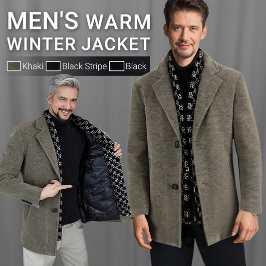 🎅Christmas Pre-sale🎁Men’s Stylish Notched Lapel Winter Tweed Jacket with White Duck Down Lining